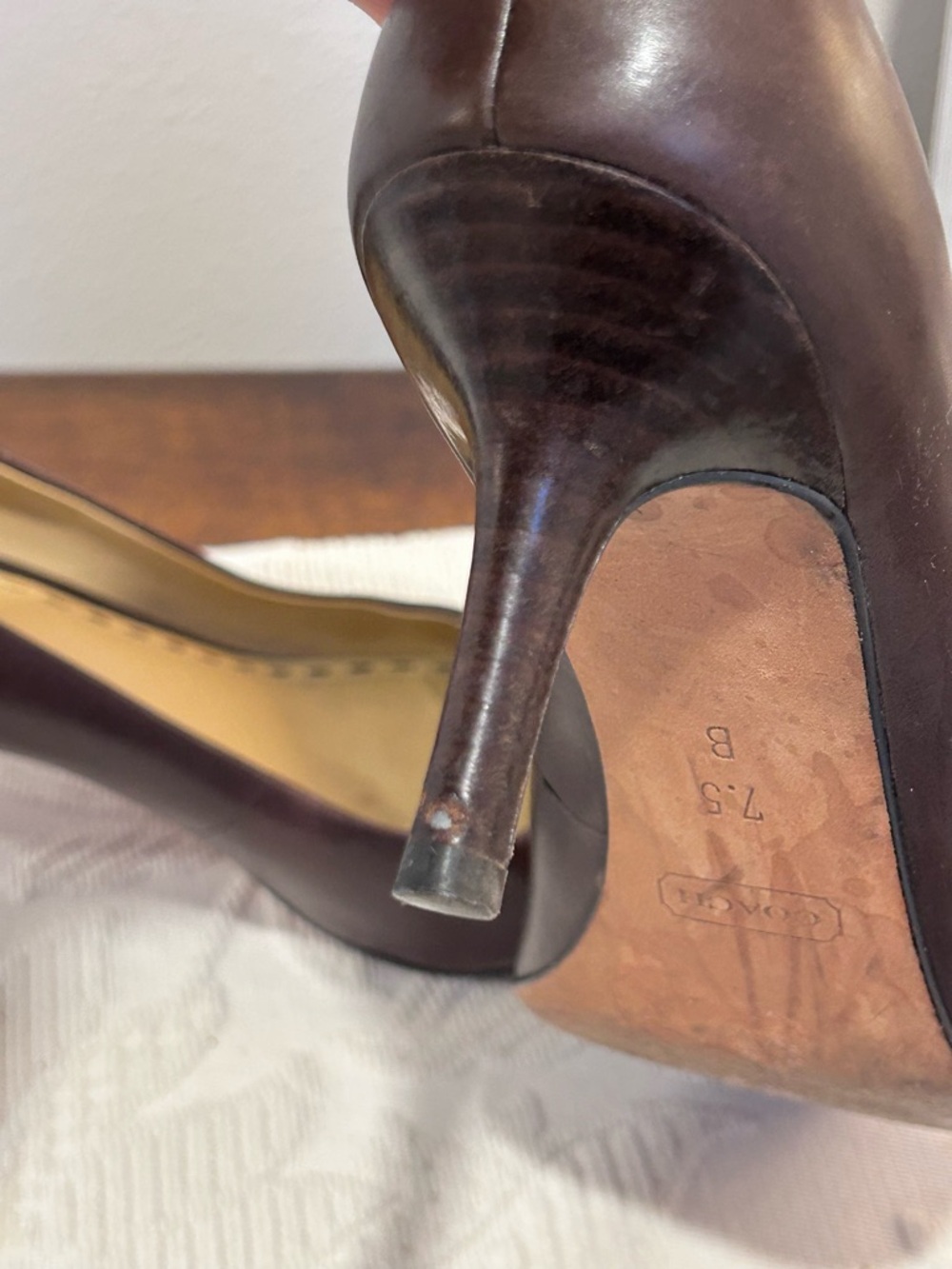 Coach Dark Brown Maroon Leather Round Toe Pumps, 7.5 2.5” heel - Picture 10 of 10